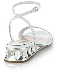 Miu Miu Mirrored Demi Wedge Patent Leather Sandals