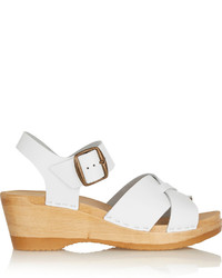 No6 Store Criss Cross Textured Leather Wedge Sandals White
