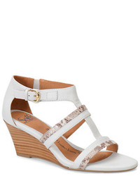 Sofft Pippa White Leather Wedge Sandals