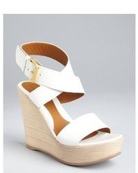 Fendi White Leather Crisscross Ankle Strap Stacked Wedge Sandals