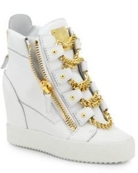 Giuseppe Zanotti Chains Leather Wedge High Top Sneakers