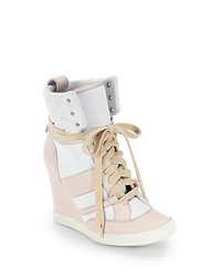 Chloé Chloe Leather Canvas Wedge Sneakers