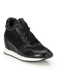 Ash Dream Lace Croc Embossed Leather Wedge Sneakers
