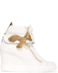 Giuseppe Zanotti Embellished Textured Leather Wedge Sneakers