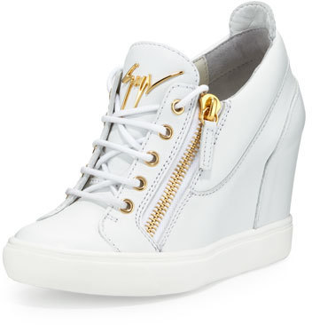 tigger Indrømme Kan ikke lide Giuseppe Zanotti Lorenz Zip Front Wedge Sneaker White, $795 | Neiman Marcus  | Lookastic