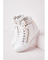 Missguided High Top Wedge Trainers White Croc