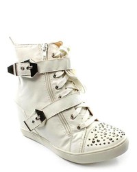Penny Loves Kenny Kahi White Faux Leather Wedge Sneakers