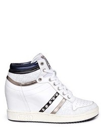Ash Prince Stud High Top Leather Wedge Sneakers