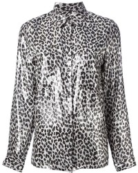 White Leopard Chiffon Dress Shirt