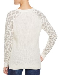 French Connection Leopard Sleeve Waffle Sweater