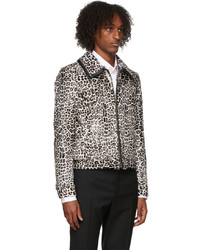 Saint Laurent White Black Fur Leopard Print Jacket