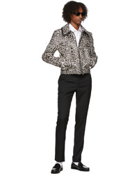 Saint Laurent White Black Fur Leopard Print Jacket