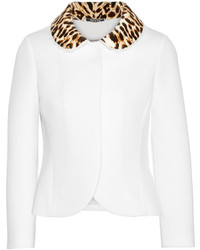 Maison Margiela Leopard Print Velvet Trimmed Neoprene Jacket Off White