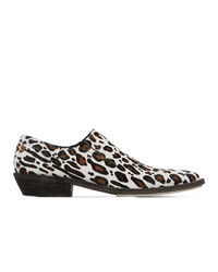 White Leopard Leather Loafers