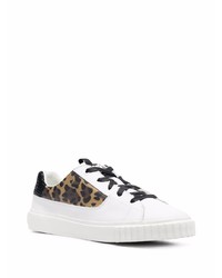 Just Cavalli Leopard Print Panelled Leather Sneakers