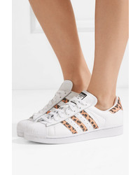 adidas Originals Superstar Leopard Print Trimmed Leather Sneakers