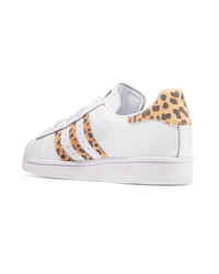 adidas Originals Superstar Leopard Print Trimmed Leather Sneakers