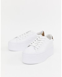 Pull&Bear flatform sneakers with black back tab in white