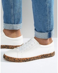 Asos Sneakers In White With Leopard Print Sole