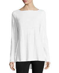 Eileen Fisher Bateau Neck Organic Linen Jersey Top