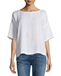 Eileen Fisher Short Sleeve Linen Boxy Top Plus Size