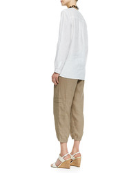 Eileen Fisher Handkerchief Linen V Neck Shirt Organic Linen Cargo Ankle Pants