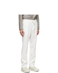 Z Zegna White Plain Linen Trousers