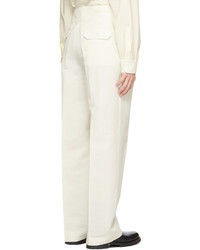 UNIFORME Off White Wide Leg Pleated Trousers