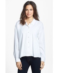 Eileen Fisher Classic Collar Linen Blend Shirt White Small