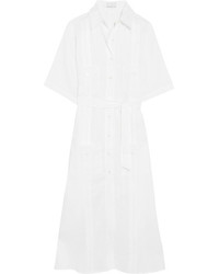 Miguelina Guayabera Linen Dress White