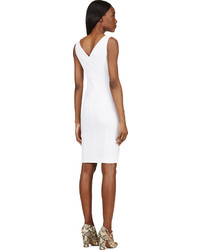 Versace White Linen Hook Front V Neck Dress