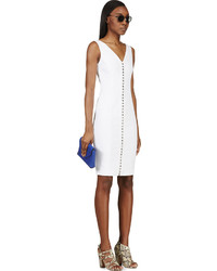 Versace White Linen Hook Front V Neck Dress