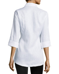 Neiman Marcus Linen Tie Front Blouse White