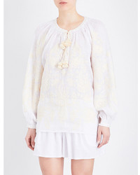 March 11 40603 Floral Embroidered Linen Blouse