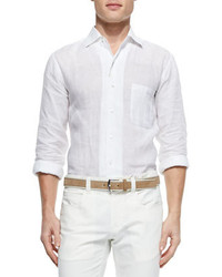 Loro Piana Andre Long Sleeve Linen Shirt White