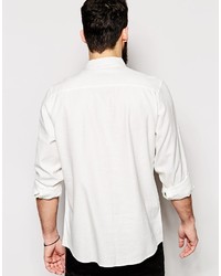 Asos Brand Shirt In Long Sleeve With Viscose Linen Mix