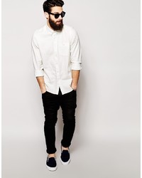 Asos Brand Shirt In Long Sleeve With Viscose Linen Mix