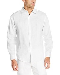 Cubavera Embroidery Detailed Solid Linen Long Sleeve Woven Shirt