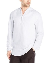 Cubavera Long Sleeve Dobby Stripe Popover Shirt With Banded Collar