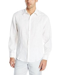 Cubavera Long Sleeve Linen Shirt With Tonal Embroidery