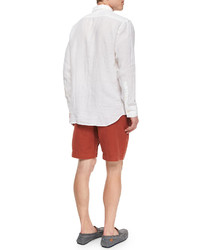 Billy Reid Jonathon Solid Long Sleeve Linen Shirt White