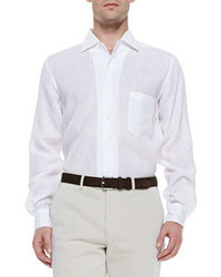 Loro Piana Linen Andre Melange Dress Shirt Optical White
