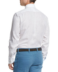 Ermenegildo Zegna Linen Long Sleeve Sport Shirt White