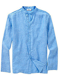 Murano Long Sleeve Solid Linen Mandarin Collar Shirt
