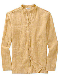 Murano Long Sleeve Solid Linen Mandarin Collar Shirt