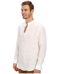 Perry Ellis Long Sleeve Solid Linen Popover Shirt Long Sleeve Button Up