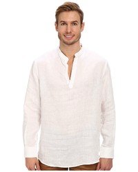Perry Ellis Long Sleeve Solid Linen Popover Shirt Long Sleeve Button Up