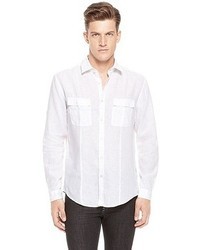 Hugo Boss Omar Slim Fit Linen Button Down Shirt White