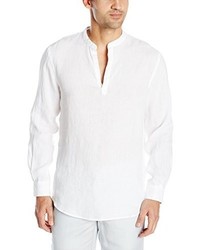 Perry Ellis Long Sleeve Solid Linen Popover Shirt
