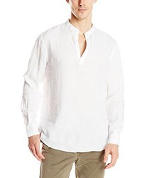 Perry Ellis Long Sleeve Solid Popover Linen Shirt